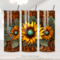 Faux tooled leather sunflower tumbler – vibrant floral coffee cup. Perfect farmhouse or western-style gift!